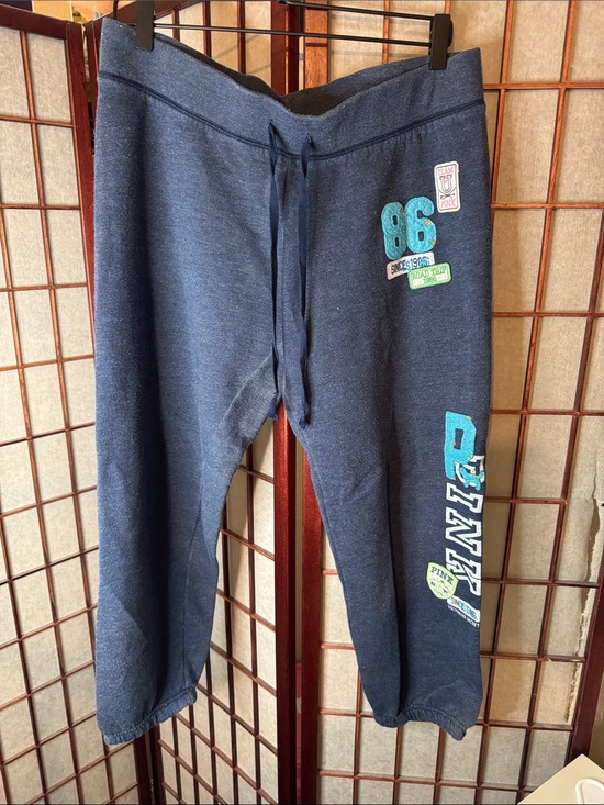 PINK Victoria's Secret Pants - Vintage PINK Victoria's Secret Navy Sweatpants with Teal Logo Accents